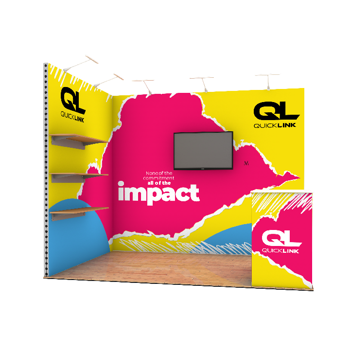 3m x 2m exhibition stand hire example 1 - L-shape 3m x 2m exhibition stand hire example - L-shape